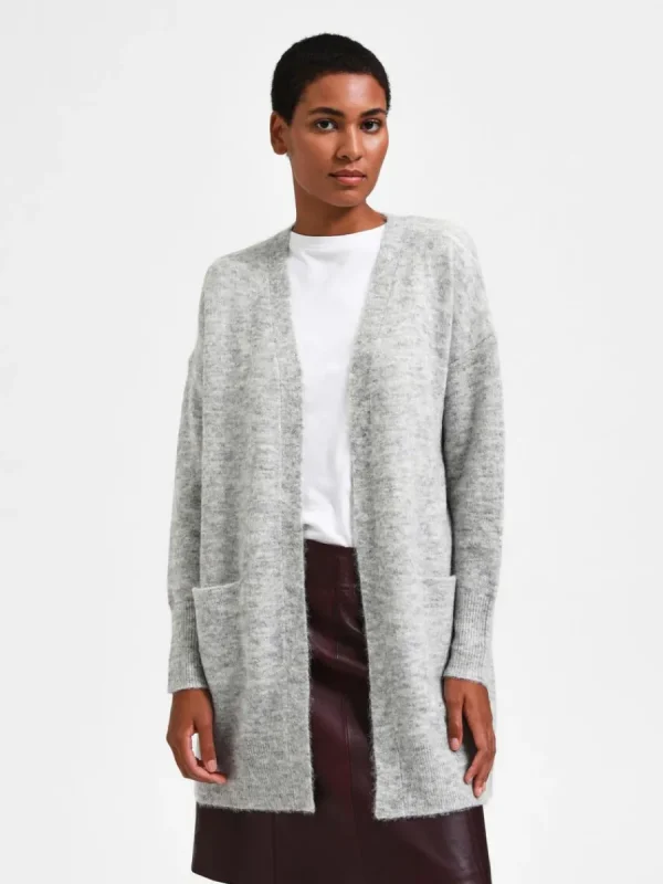 SELECTED LÅNG STICKAD KOFTA Grey Cheap