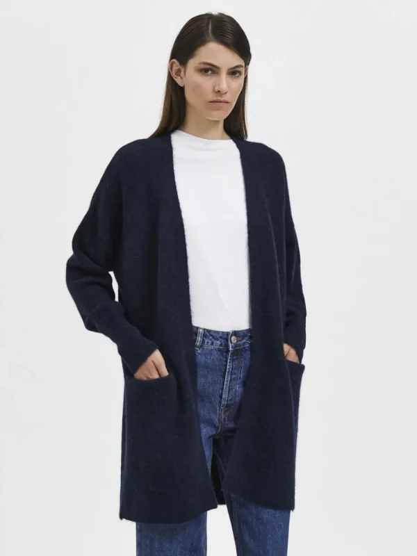 SELECTED LÅNG STICKAD KOFTA Blue Cheap