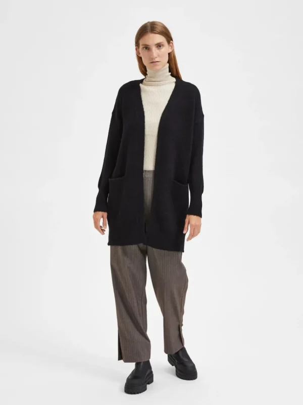 SELECTED LÅNG STICKAD KOFTA Black Online