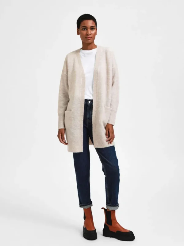 SELECTED LÅNG STICKAD KOFTA Beige Shop