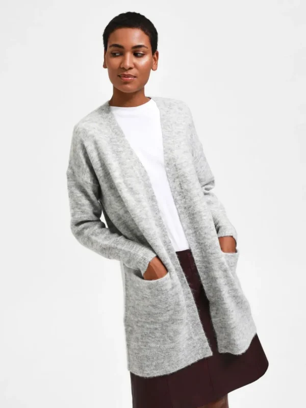 SELECTED LÅNG STICKAD KOFTA Grey Cheap
