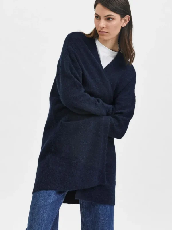 SELECTED LÅNG STICKAD KOFTA Blue Cheap