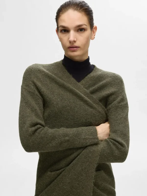 SELECTED LÅNG STICKAD KOFTA Green Sale