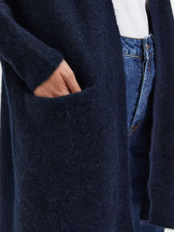 SELECTED LÅNG STICKAD KOFTA Blue Cheap