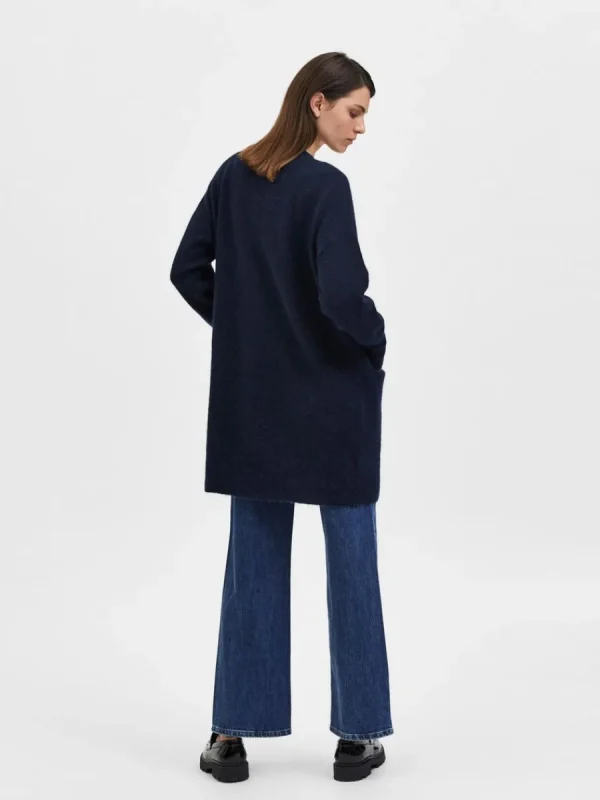 SELECTED LÅNG STICKAD KOFTA Blue Cheap
