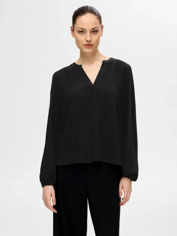 SELECTED LÅNGA ÄRMAR BLUS Black Discount