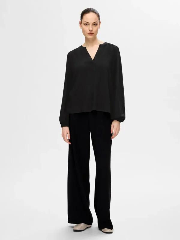 SELECTED LÅNGA ÄRMAR BLUS Black Discount