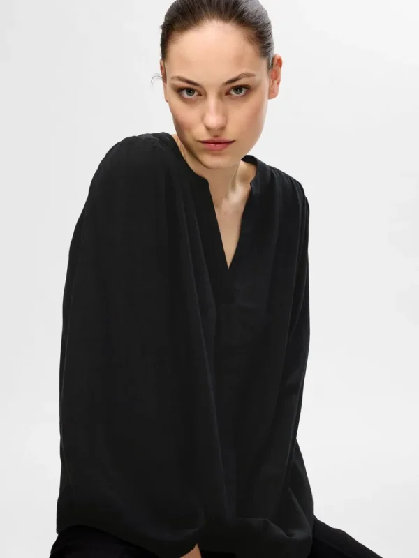 SELECTED LÅNGA ÄRMAR BLUS Black Discount