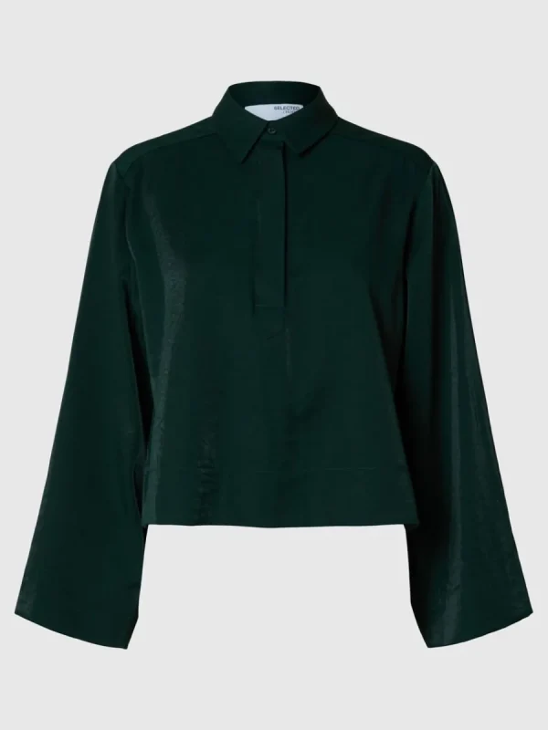 SELECTED LÅNGA ÄRMAR CROPPAD SKJORTA Green Clearance