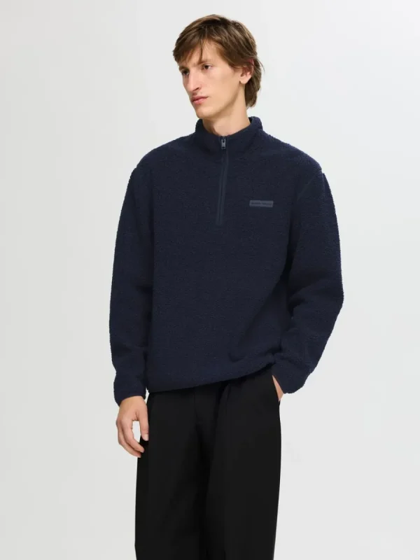SELECTED LÅNGA ÄRMAR FLEECE MED HALVLÅNGT BLIXTLÅS Blue Sale