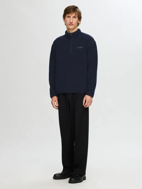 SELECTED LÅNGA ÄRMAR FLEECE MED HALVLÅNGT BLIXTLÅS Blue Sale