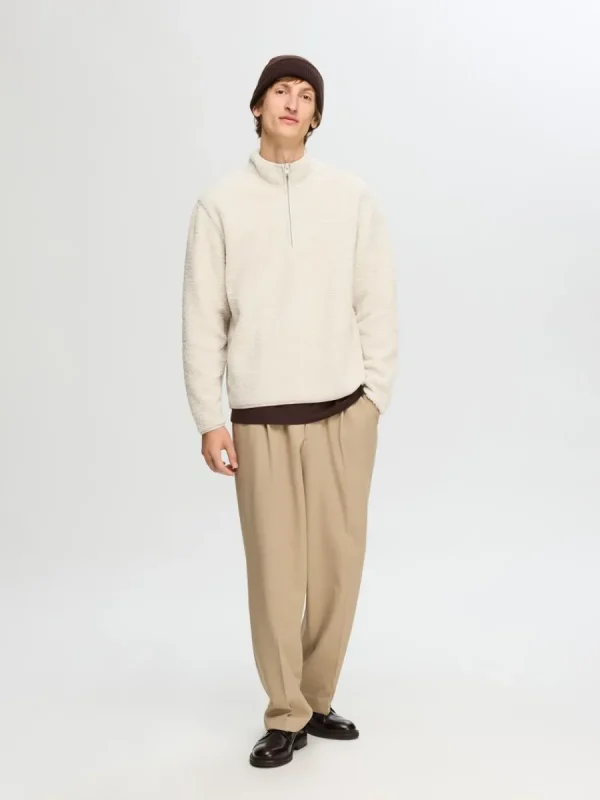 SELECTED LÅNGA ÄRMAR FLEECE MED HALVLÅNGT BLIXTLÅS Beige New