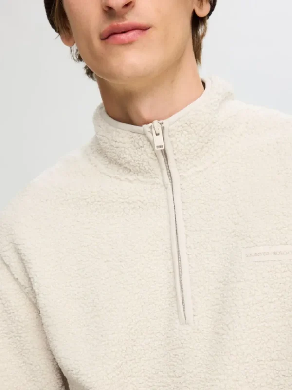 SELECTED LÅNGA ÄRMAR FLEECE MED HALVLÅNGT BLIXTLÅS Beige New
