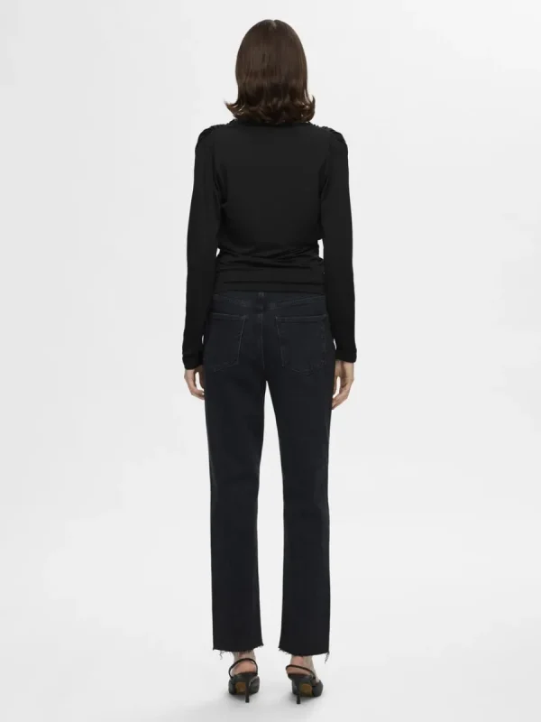SELECTED LÅNGA ÄRMAR OMLOTTOPP Black Cheap