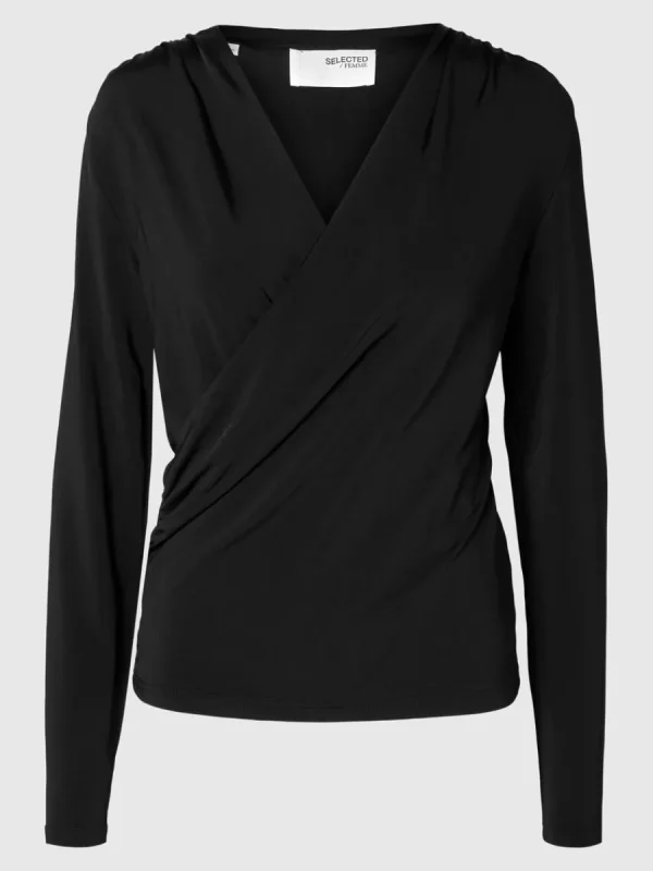 SELECTED LÅNGA ÄRMAR OMLOTTOPP Black Cheap