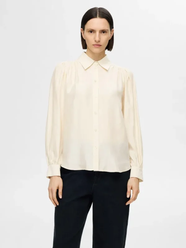 SELECTED LÅNGA ÄRMAR SATINSKJORTA Beige Store