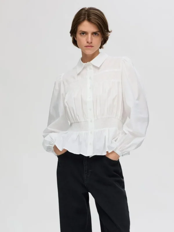 SELECTED LÅNGA ÄRMAR SMOCKTOPP White New