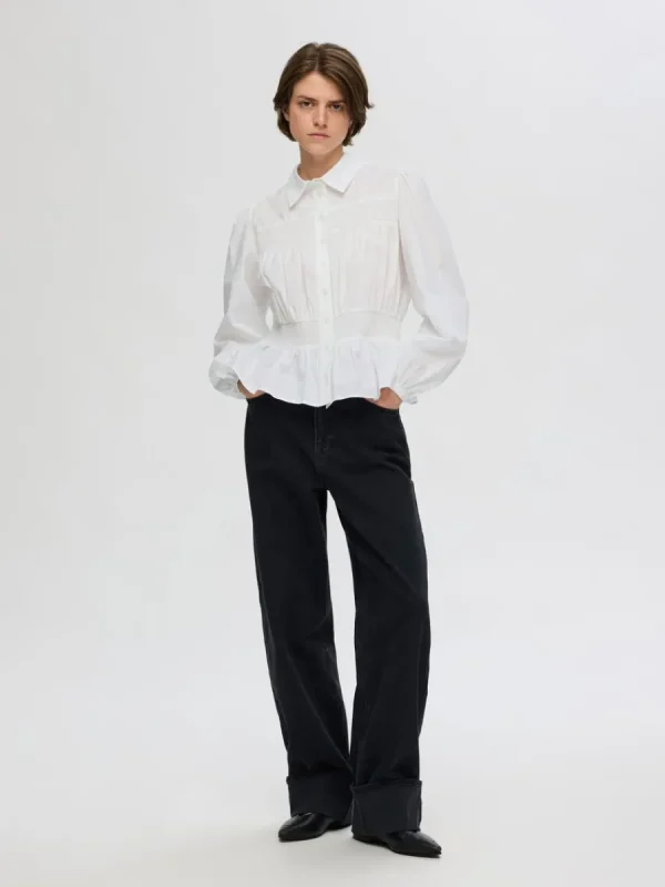 SELECTED LÅNGA ÄRMAR SMOCKTOPP White New