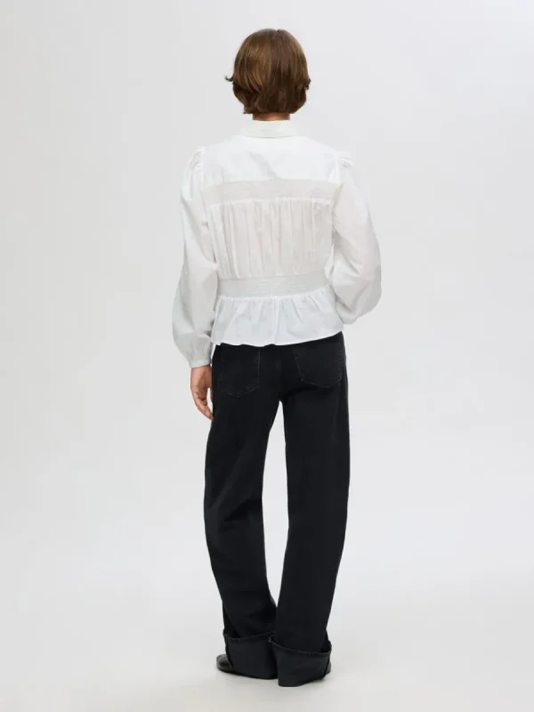 SELECTED LÅNGA ÄRMAR SMOCKTOPP White New