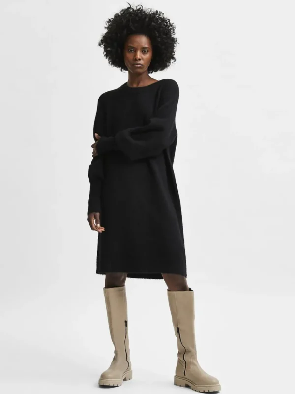 SELECTED LÅNGA ÄRMAR STICKAD KLÄNNING Black New