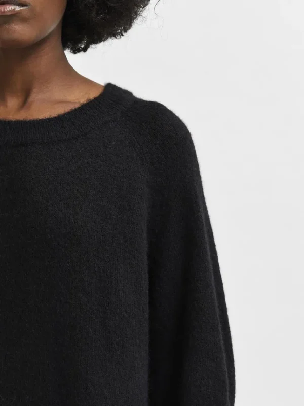 SELECTED LÅNGA ÄRMAR STICKAD KLÄNNING Black New