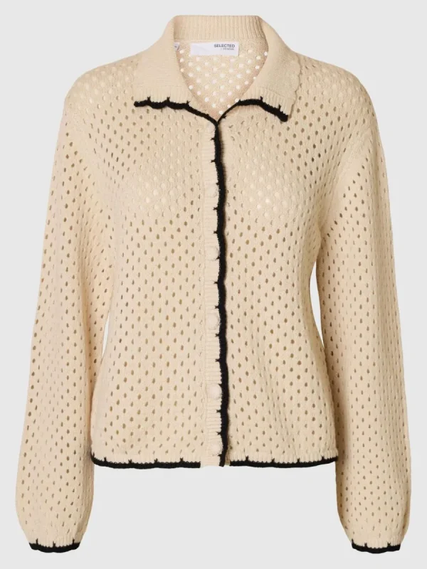 SELECTED LÅNGA ÄRMAR STICKAD KOFTA Beige Discount