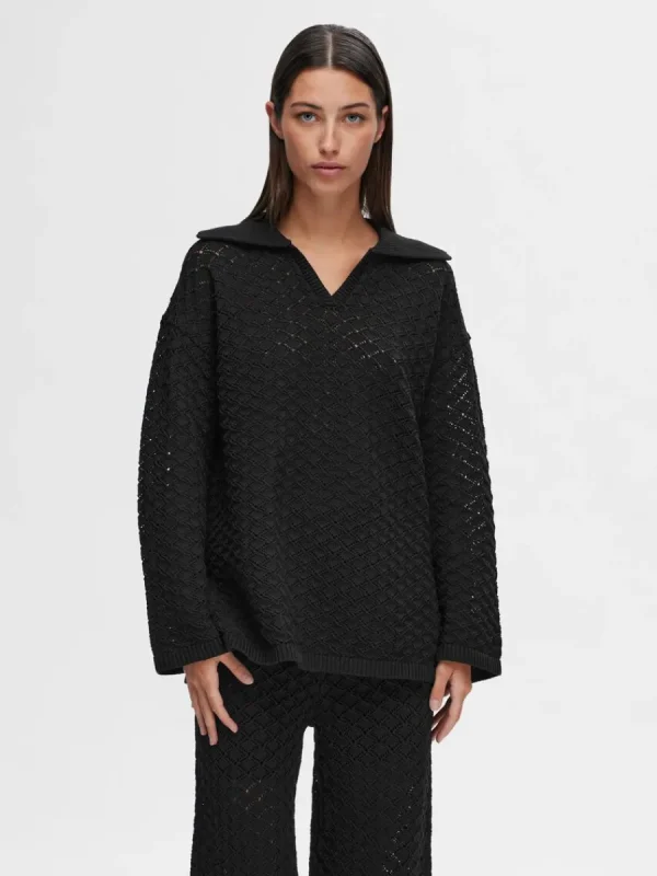 SELECTED LÅNGA ÄRMAR STICKAD TOPP Black Store