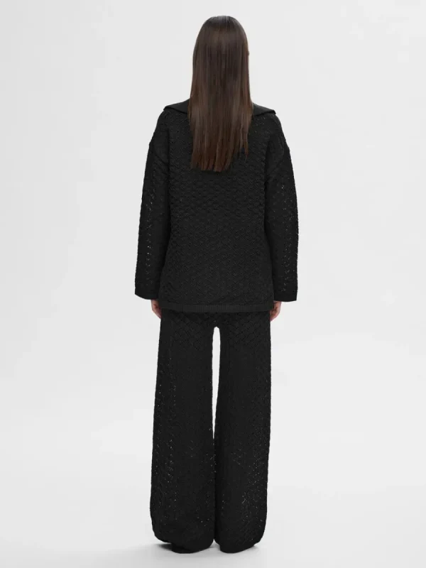 SELECTED LÅNGA ÄRMAR STICKAD TOPP Black Store