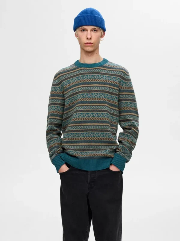 SELECTED LÅNGA ÄRMAR STICKAD TRÖJA Blue Flash Sale