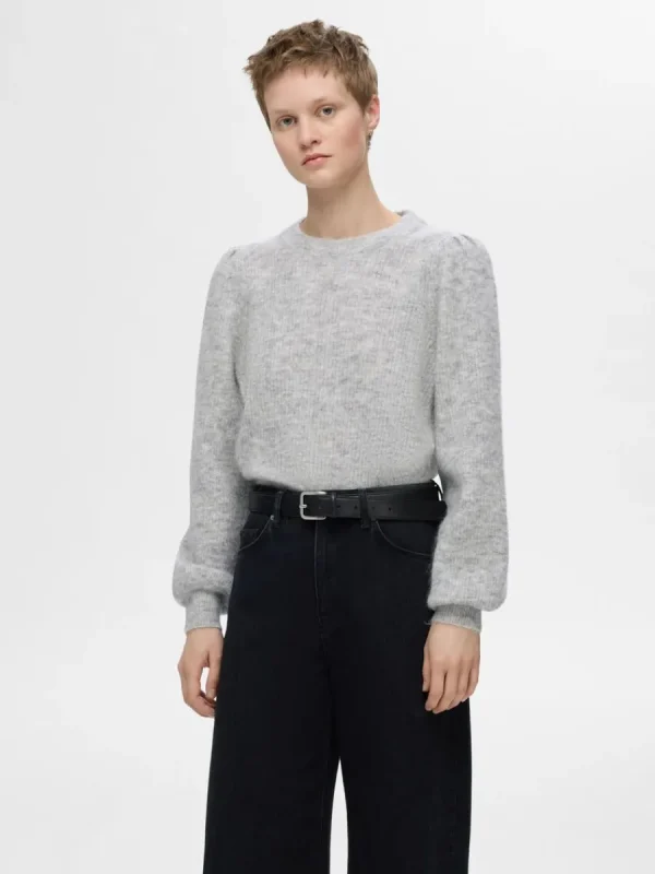 SELECTED LÅNGA ÄRMAR STICKAD TRÖJA Grey Best