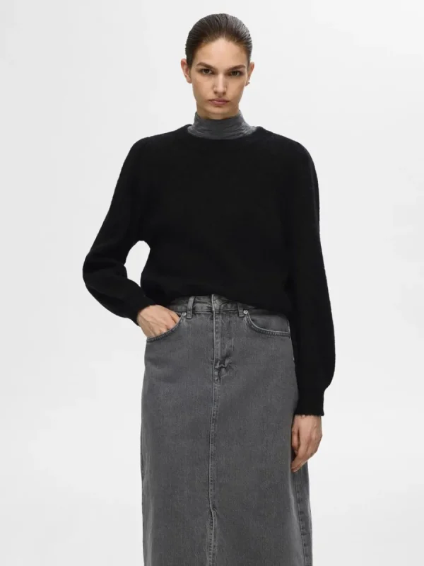 SELECTED LÅNGA ÄRMAR STICKAD TRÖJA Black Hot