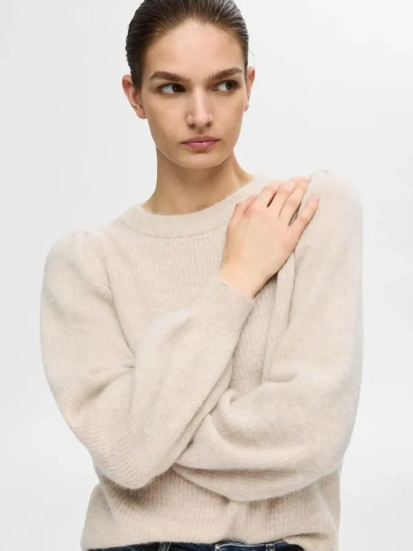 SELECTED LÅNGA ÄRMAR STICKAD TRÖJA Beige Shop
