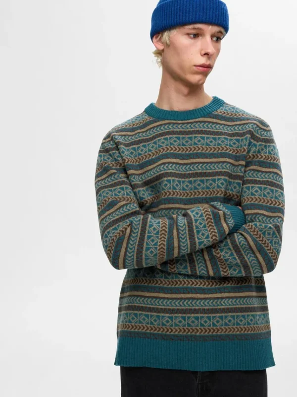 SELECTED LÅNGA ÄRMAR STICKAD TRÖJA Blue Flash Sale