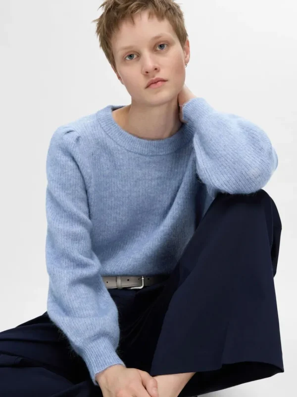 SELECTED LÅNGA ÄRMAR STICKAD TRÖJA Blue Best