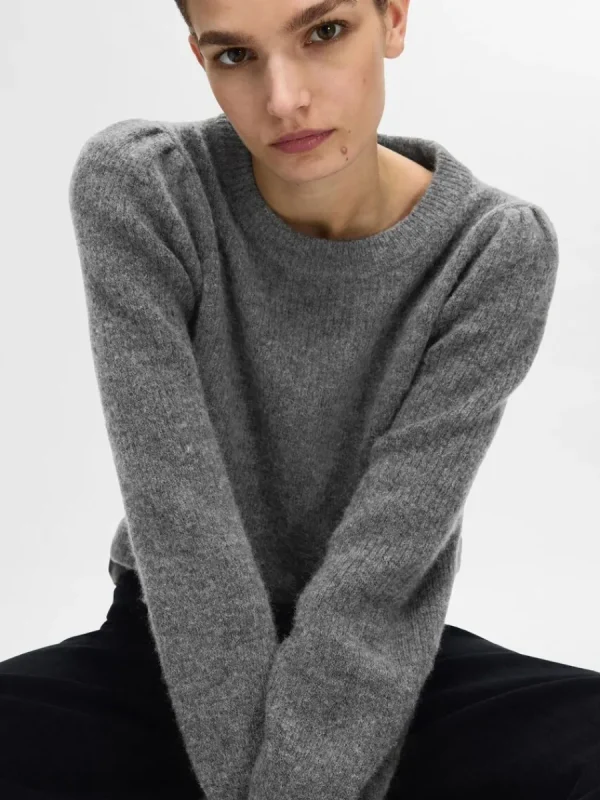 SELECTED LÅNGA ÄRMAR STICKAD TRÖJA Grey Cheap