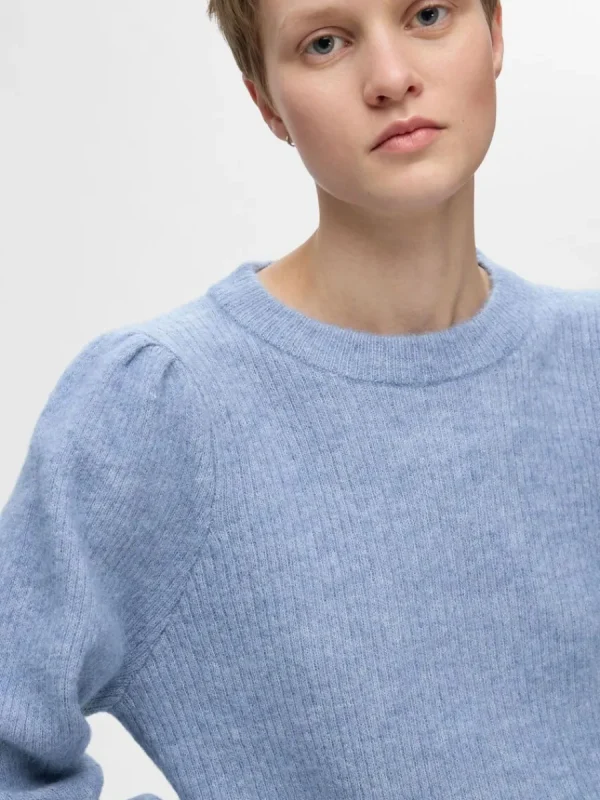 SELECTED LÅNGA ÄRMAR STICKAD TRÖJA Blue Best