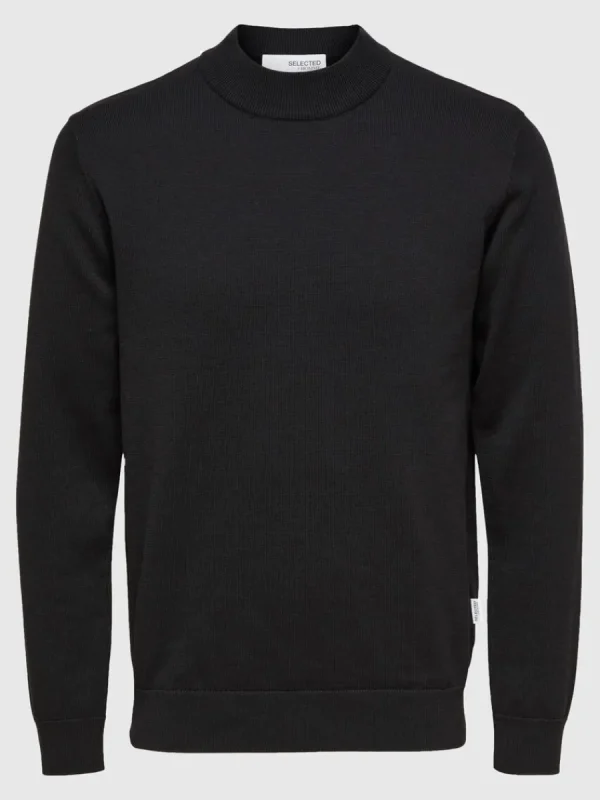 SELECTED LÅNGA ÄRMAR STICKAD TRÖJA Black Outlet