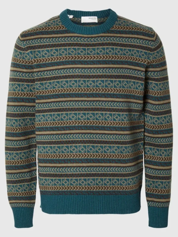 SELECTED LÅNGA ÄRMAR STICKAD TRÖJA Blue Flash Sale