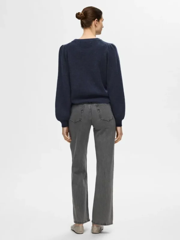 SELECTED LÅNGA ÄRMAR STICKAD TRÖJA Blue Cheap