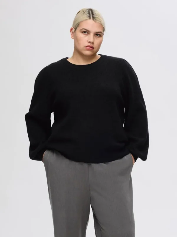 SELECTED LÅNGA ÄRMAR STICKAD TRÖJA Black Hot
