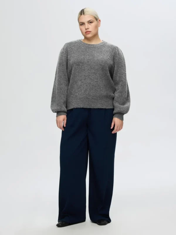 SELECTED LÅNGA ÄRMAR STICKAD TRÖJA Grey Cheap