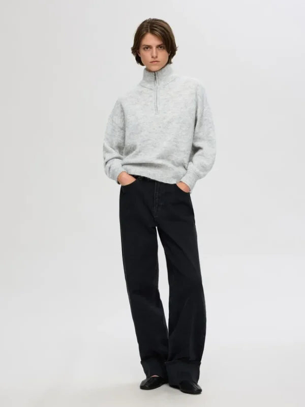 SELECTED LÅNGA ÄRMAR TRÖJA MED HALVLÅNGT BLIXTLÅS Grey Clearance