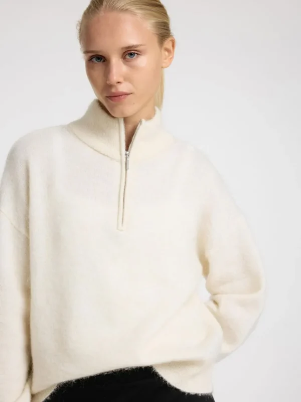SELECTED LÅNGA ÄRMAR TRÖJA MED HALVLÅNGT BLIXTLÅS White Best Sale