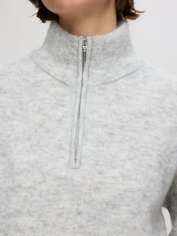 SELECTED LÅNGA ÄRMAR TRÖJA MED HALVLÅNGT BLIXTLÅS Grey Clearance