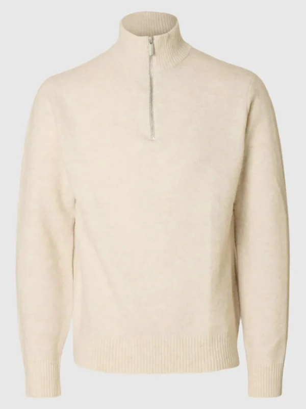 SELECTED LÅNGA ÄRMAR TRÖJA MED HALVLÅNGT BLIXTLÅS Beige Outlet