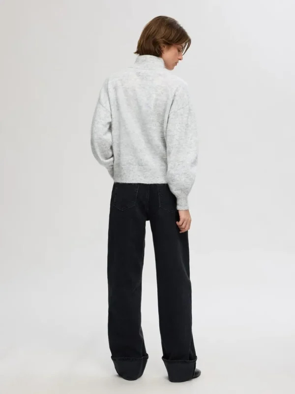 SELECTED LÅNGA ÄRMAR TRÖJA MED HALVLÅNGT BLIXTLÅS Grey Clearance