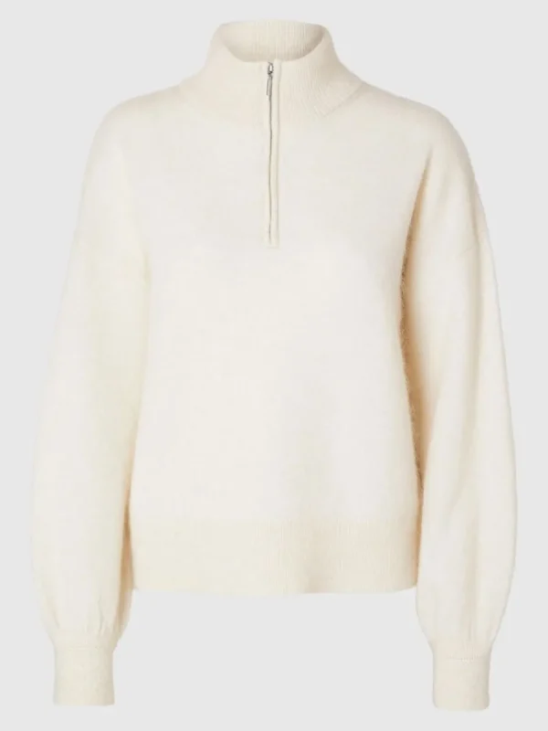 SELECTED LÅNGA ÄRMAR TRÖJA MED HALVLÅNGT BLIXTLÅS White Best Sale