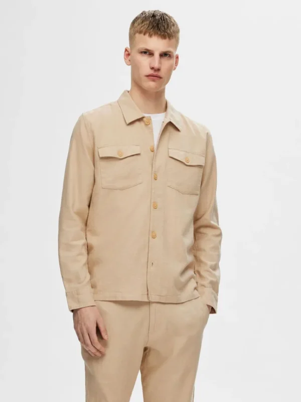 SELECTED LÅNGA ÄRMAR ÖVERSKJORTA Beige Clearance