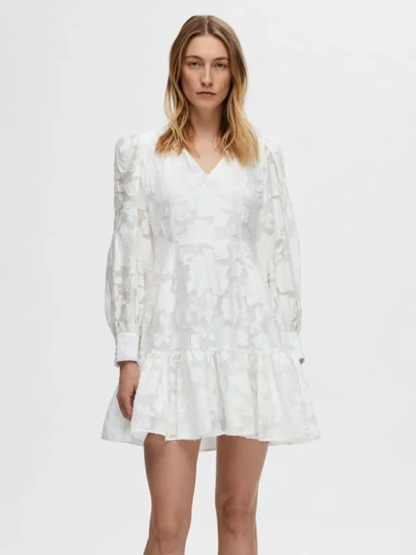 SELECTED LÅNGÄRMAD BLOMMIG KORT KLÄNNING White Online
