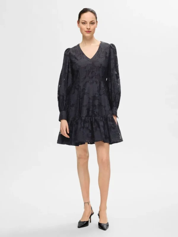 SELECTED LÅNGÄRMAD BLOMMIG KORT KLÄNNING Blue Best Sale